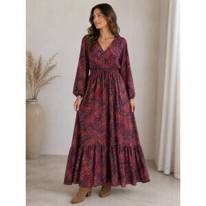 Anthropologie Boemo Paisley Tiered Maxi Dress Sz S Boho Cottagecore Peasant